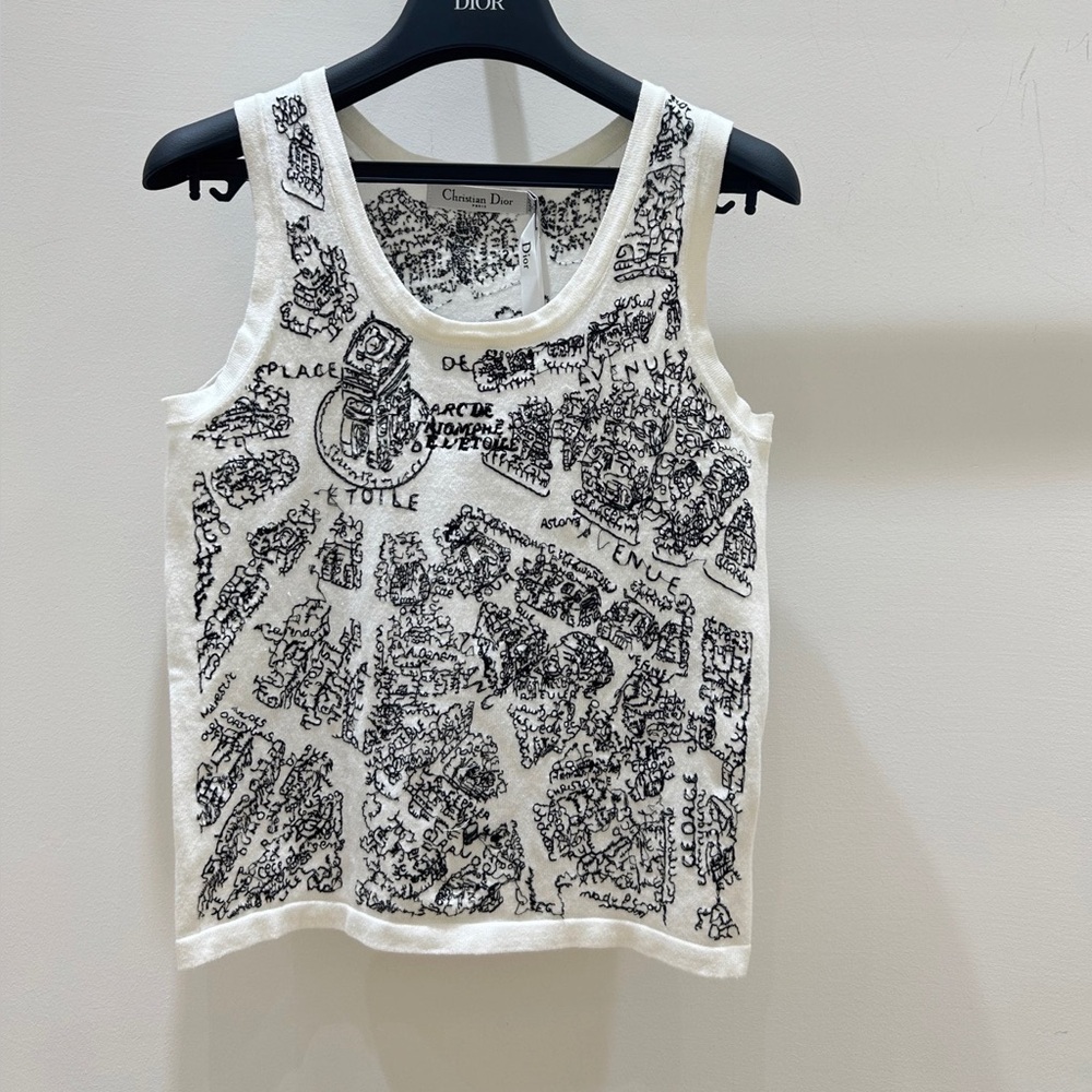 Dior White and Black Graphic Tank Top
